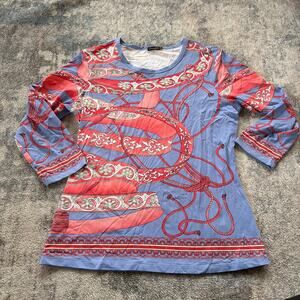 J McLaughlin Catalina Cloth Top Shirt Pink‎ Purple Artsy Geometric 3/4 Sleeve M